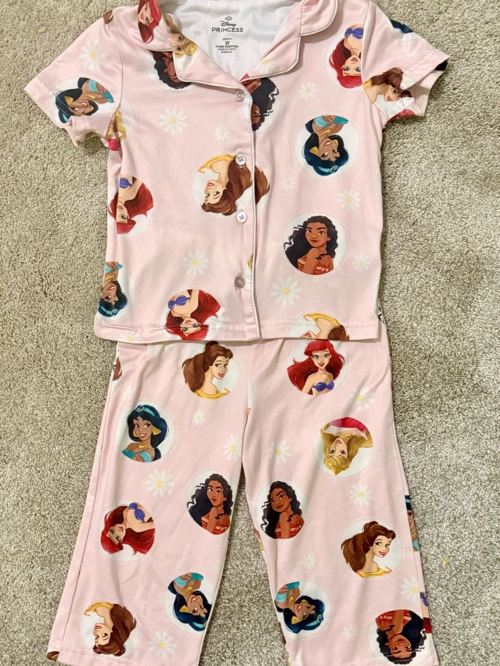 Disney Princess Pink Short-Sleeve Button Pajama Set